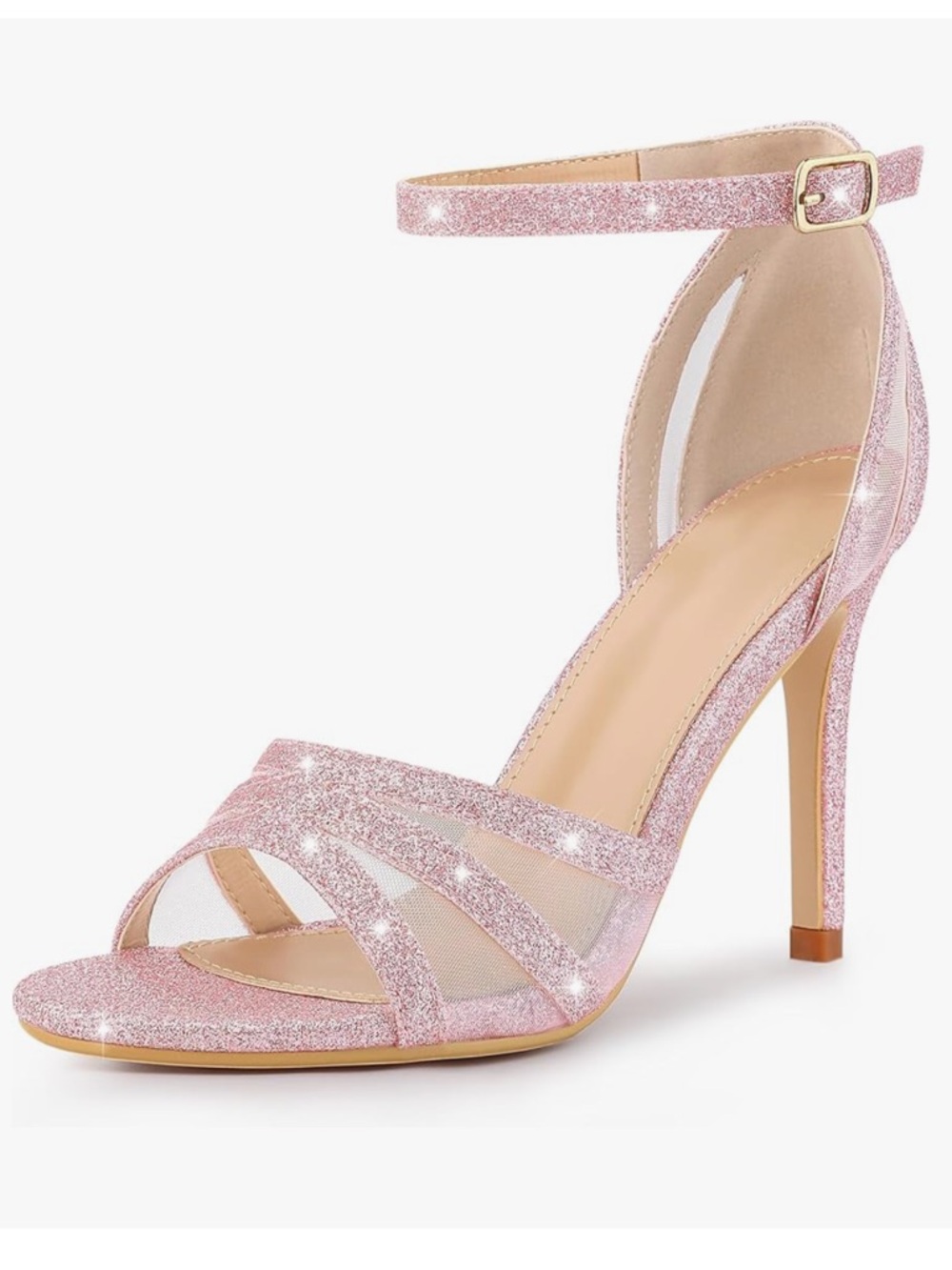Sparkle Ankle-Strap stiletto High Heel Sandals - Pink Glitter